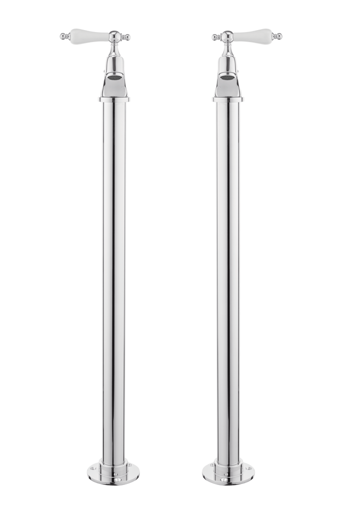 Vintage Bath Pillar Taps On Pipe Stands - Cross Handle